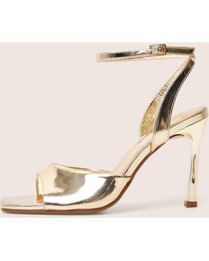 Public Desire June Gold Ankle Strap Peep Toe Heels - Natural