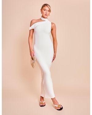 Public Desire Asymmetric One Shoulder Choker Detail Luxe Slinky Midi Dress White