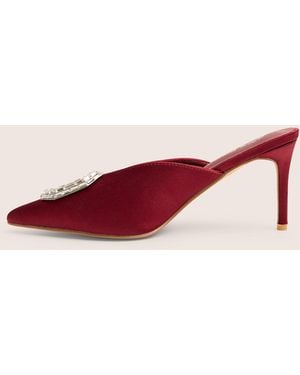Public Desire Classique Burgundy Broach Embellishment Mid Heels Mule - Pink