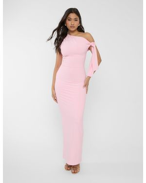Public Desire Knot Detail Asymmetric One Shoulder Luxe Slinky Maxi Dress Soft Pink