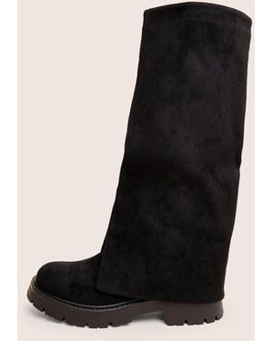 Public Desire Dusty Black Chunky Sole Faux Suede Fold Over Boots