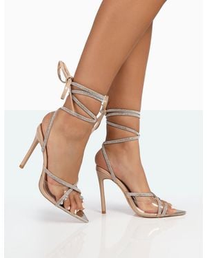 Public Desire Scout Nude Patent Clear Perspex Sparkly Strappy Wrap Around Heels - Black
