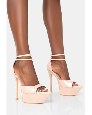 Public Desire Vortex Nude Patent Platform Barely There Pointed Toe Stiletto Heels - Brown