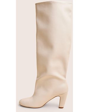 Public Desire Fifth Ave Off White Pu Slouchy Mid Heel Boots - Natural