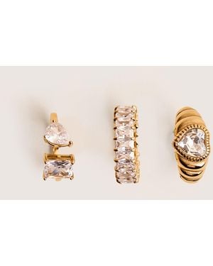 Public Desire Diamante 3 Pack Jewelled Ring Set Gold - Natural