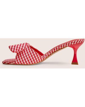 Public Desire Soleil Red Gingham Bow Mule Square Toe Mid Heels - Black