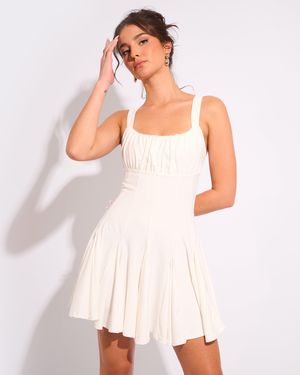 Public Desire Ruched Detail Mini Skater Dress Ivory - Natural
