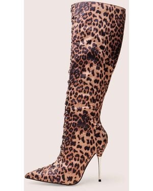 Public Desire Witchcraft Leopard Lace Up Knee High Boots - Red