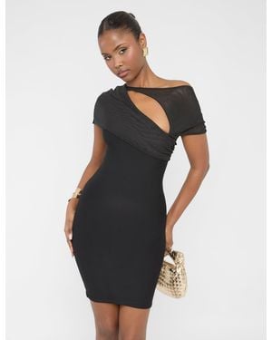 Public Desire Mesh Sleeve Slinky Cut Out Mini Dress Black