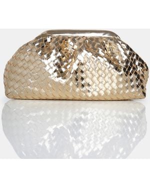 Public Desire The Project Metallic Gold Weave Clutch Bag - Natural