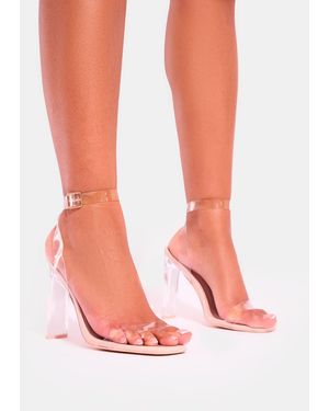 Public Desire Inka Nude Perspex Round Toe Flat Block Heels - Pink