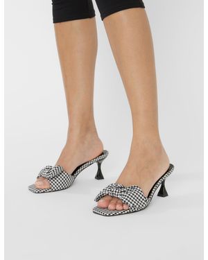 Public Desire Soleil Black Gingham Bow Mule Square Toe Mid Heels - Blue