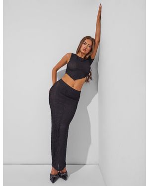 Public Desire Textured Maxi Skirt Co Ord Black - Multicolour
