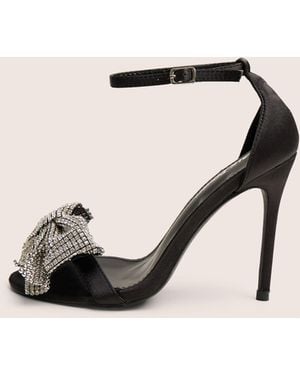 Public Desire Vermillion Black Bow Detail Round Toe Stiletto Heels - Natural