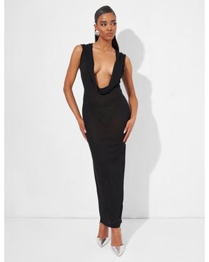 Public Desire Extreme Dropped Cowl Neck Hooded Midaxi Dress Black