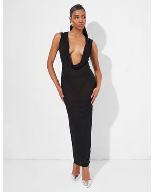 Public Desire Extreme Dropped Cowl Neck Hooded Midaxi Dress Black