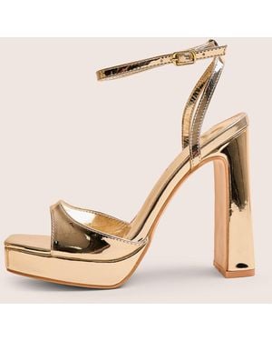 Public Desire Resist Gold Peep Toe Barely There Platform Heels - Natural