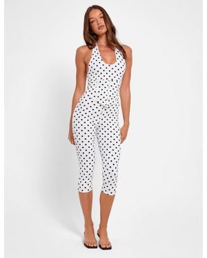 Public Desire High Waist Luxe Slinky Capri Trousers Polka Dot White & Black