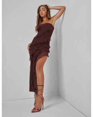 Public Desire Frill Detail Asymmetric Midaxi Dress Brown