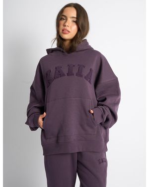 Public Desire Kaiia Borg Slogan Oversized Hoodie Deep Purple