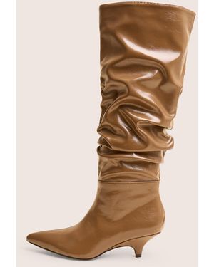 Public Desire La Dolce Vita Taupe Ruched Kitten Heel Knee High Boots - Natural