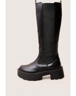 Public Desire Evergreen Black Knee High Elasticated Detail Chunky Heeled Sole Boots