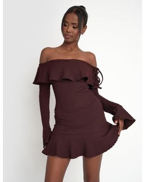 Public Desire Textured Bardot Mini Dress Chocolate