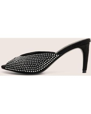 Public Desire Norma Black Embellished Mule Heels - Natural