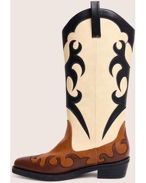 Public Desire Celia Brown Western Knee High Boots - Natural