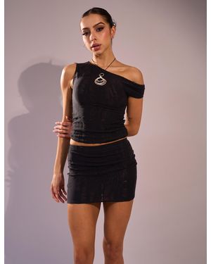 Public Desire Distressed Off Shoulder Top Black - Multicolour