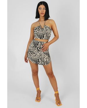 Public Desire Curved Hem Skirt Zebra Stone - Multicolour