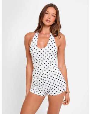 Public Desire Halterneck Luxe Slinky Top Polka Dot White & Black