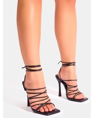 Public Desire Delphini Black Extreme Lace Up Square Toe Heels - Pink