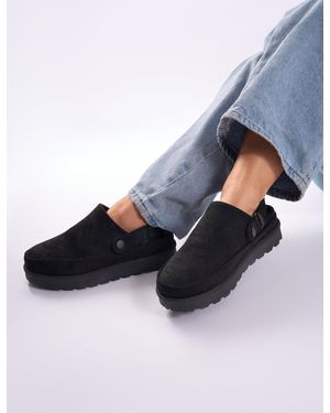 Public Desire Goldie Black Faux Fur Lined Mules - Blue
