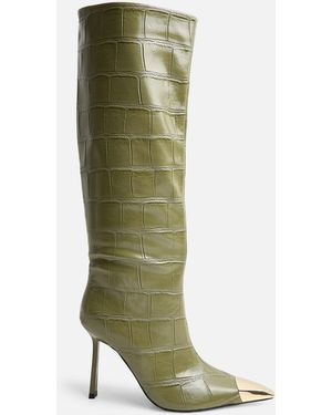 Public Desire Radiate Green Croc Knee High Boot