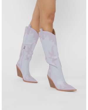 Public Desire Underwood Lilac Snake Western Cowboy Block Heel Knee High Boots - Multicolour