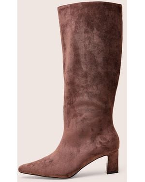 Public Desire Boomer Brown Suedette Pointed Toe Knee High Mid Heel Boots - Multicolour