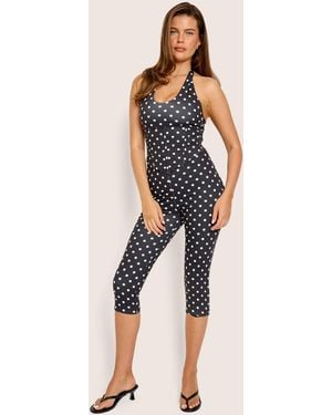 Public Desire High Waist Luxe Slinky Capri Pant Polka Dot Black And White - Blue