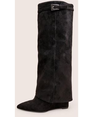 Public Desire Kola Black Fold Over Buckle Detail Heeled Boots