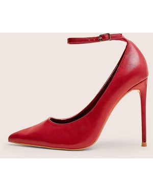 Public Desire Chantilly Red Ankle Strap Detail Court Shoes - Pink