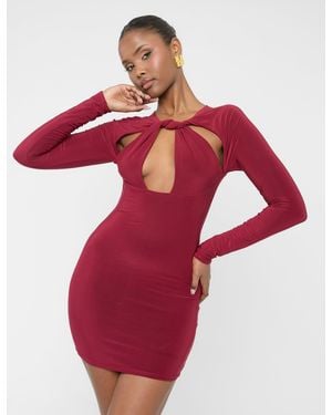 Public Desire Twist Detail Plunge Mini Dress Burgundy - Red