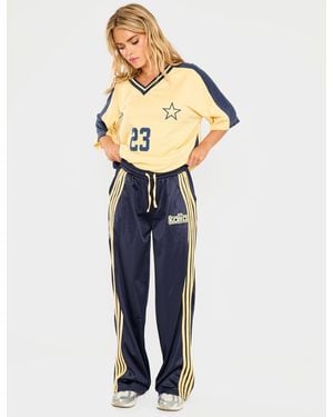 Public Desire Kaiia Printed Tricot Joggers Navy & Yellow - Blue