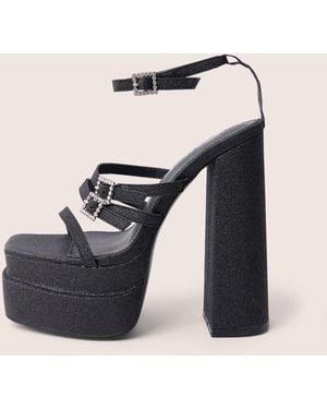 Public Desire Disco Ball Black Buckle Embellished Detail Platform Heels - Blue