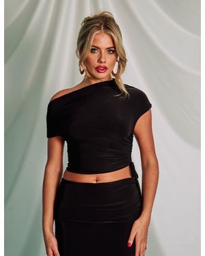 Public Desire Slinky Ruched Asymmetric Top Black - Multicolour