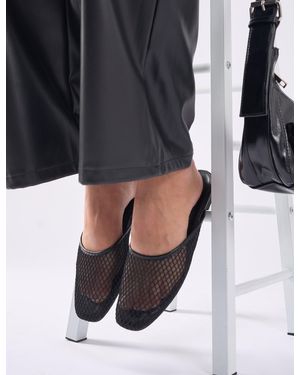 Public Desire First Dance Black Mesh Flat Mules
