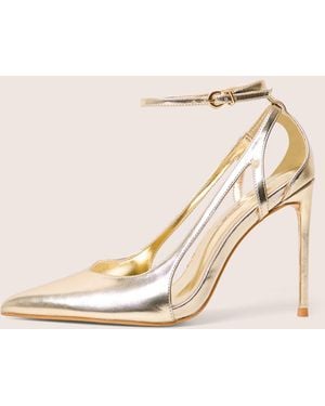 Public Desire Allegedly Gold Cut Out Detail Ankle Strap Court Shoes - Natural