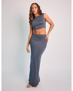 Public Desire Tubular Maxi Skirt Co Ord Slate - Blue