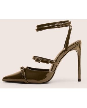 Public Desire Viper Green Patent Three Strap Buckle Detail Court Heels - Natural