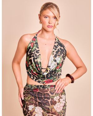 Public Desire Slinky Printed Cowl Neck Bikini Top Co-ord Multi - Multicolour