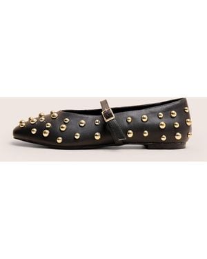 Public Desire Elsie Black Studded Ballerina Flats - Natural